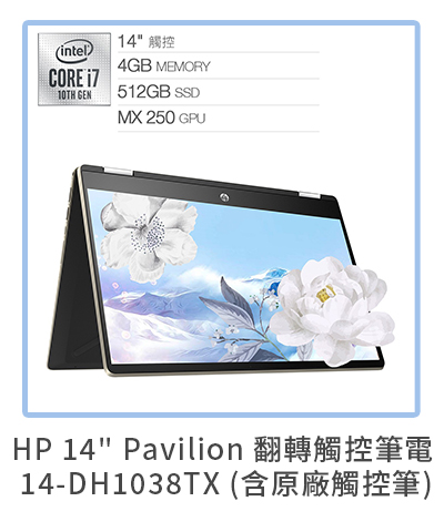 HP 14'' Pavilion 翻轉觸控筆電 14-DH1038TX (含原廠觸控筆)