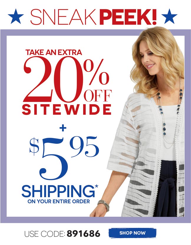 EXTRA 20% OFF + $5.95 SHIPPING