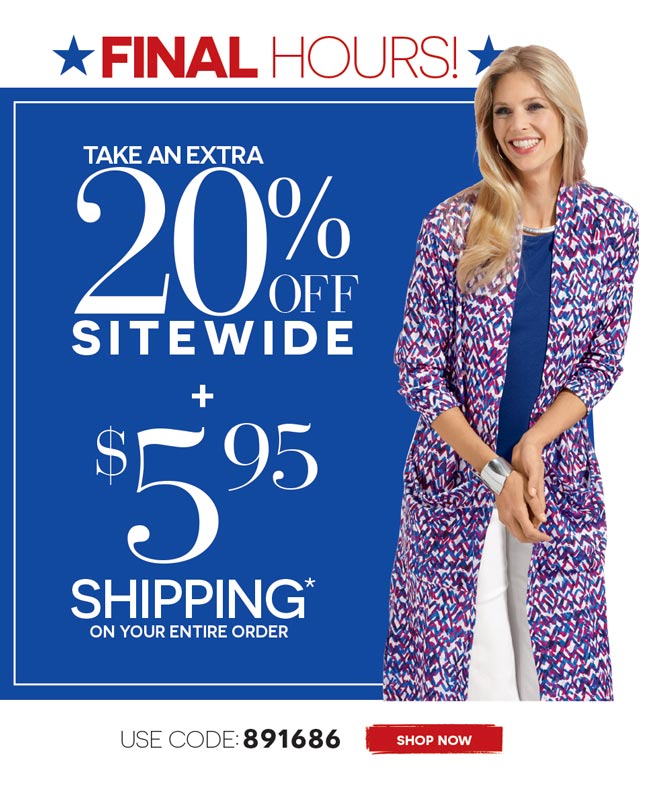 EXTRA 20% OFF + $5.95 SHIPPING