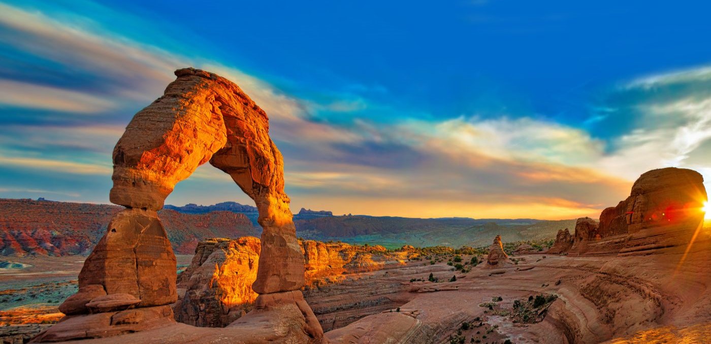 Photograph of the Utah natural arches at sunset