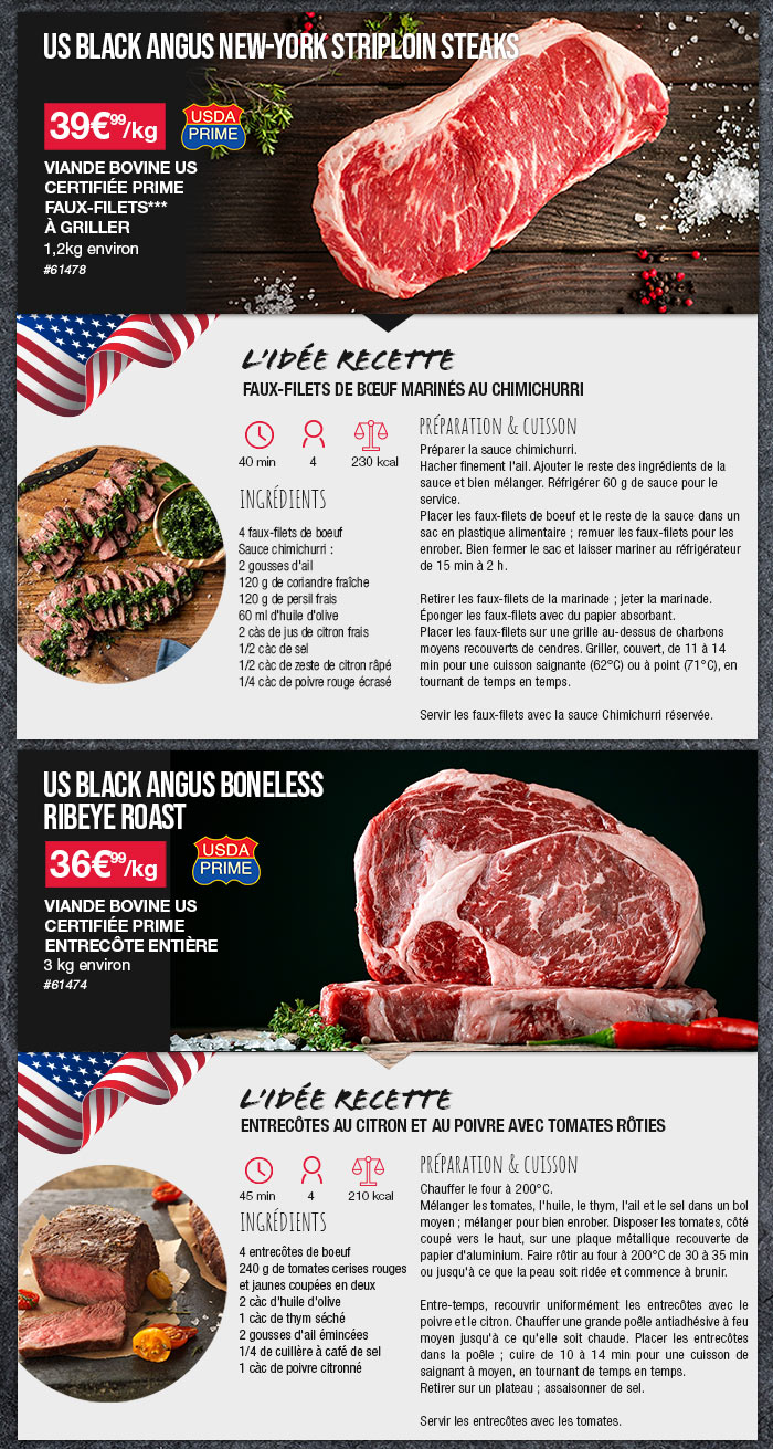 1 viande bovine américaine achetée, un guide de cuisson offert