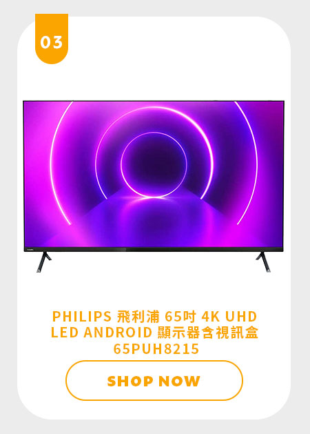 飛利浦 65吋 4K UHD LED ANDROID 顯示器含視訊盒 65PUH8215