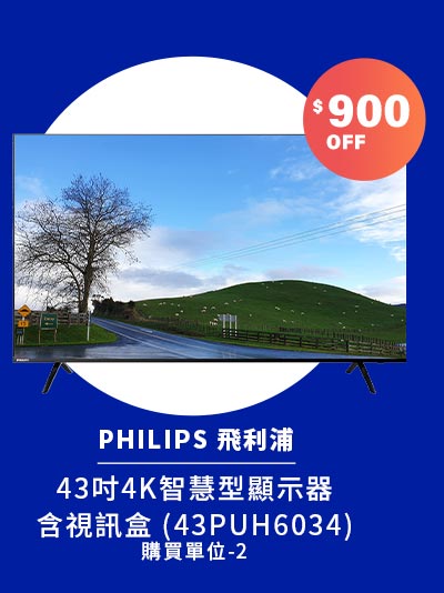 PHILIPS 43'' 4K 智慧型顯示器含視訊盒 43PUH6034