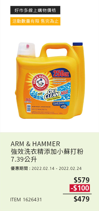 ARM & HAMMER 強效洗衣精添加小蘇打粉 7.39公升