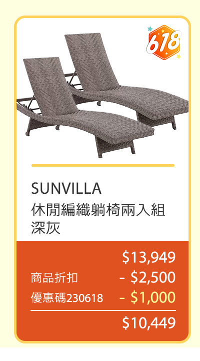 SUNVILLA 休閒編織躺椅兩入組 深灰