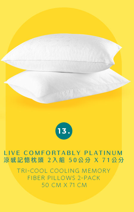 LIVE COMFORTABLY PLATINUM 涼感記憶枕頭 2入組 50公分 X 71公分