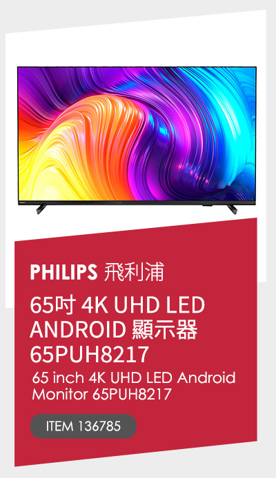 飛利浦 65吋 4K UHD LED ANDROID 顯示器 65PUH8217