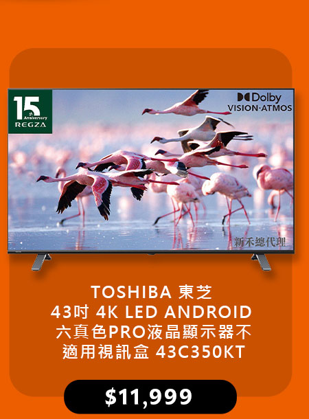 東芝 43吋 4K LED ANDROID 六真色PRO液晶顯示器不適用視訊盒 43C350KT