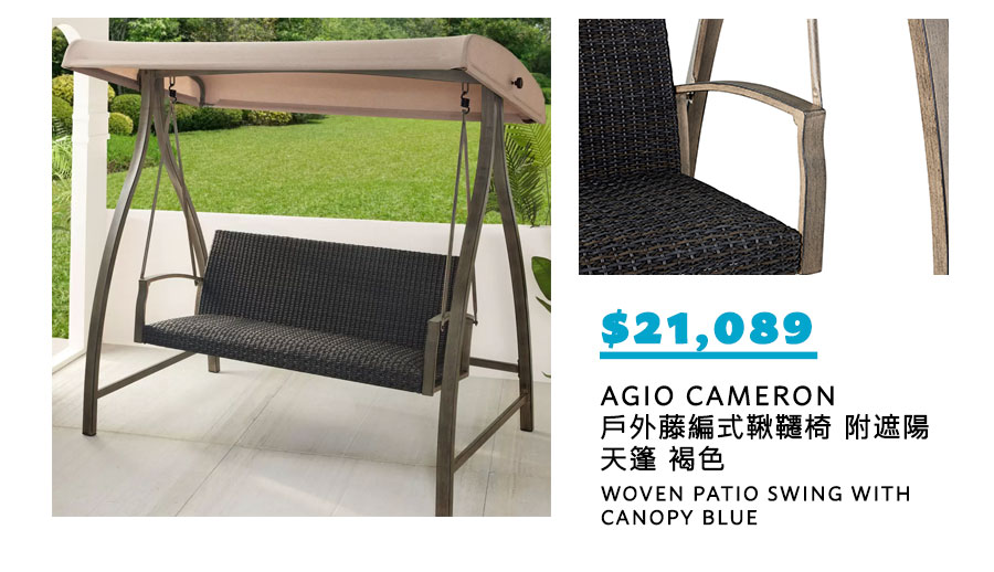AGIO CAMERON 戶外藤編式鞦韆椅 附遮陽天篷 褐色